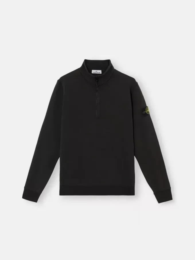 Felpa con mezza zip e tasche applicate