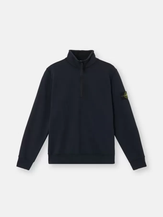 Felpa con mezza zip e tasche applicate