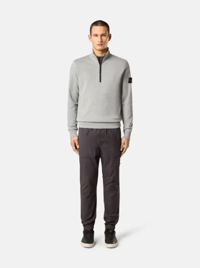 Felpa con mezza zip e tasche applicate