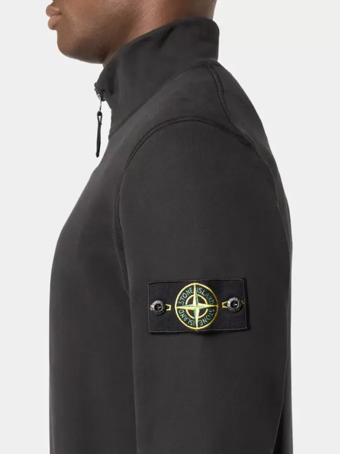 Felpa con mezza zip e tasche applicate