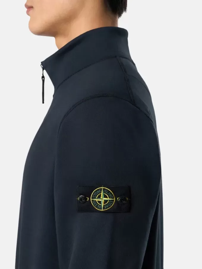 Felpa con mezza zip e tasche applicate