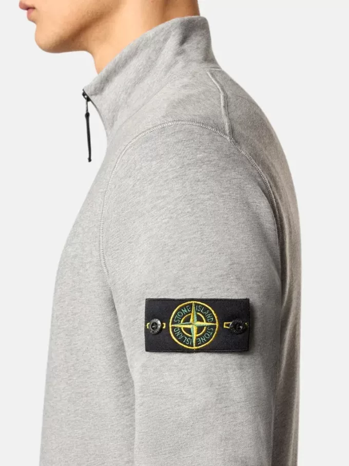 Felpa con mezza zip e tasche applicate