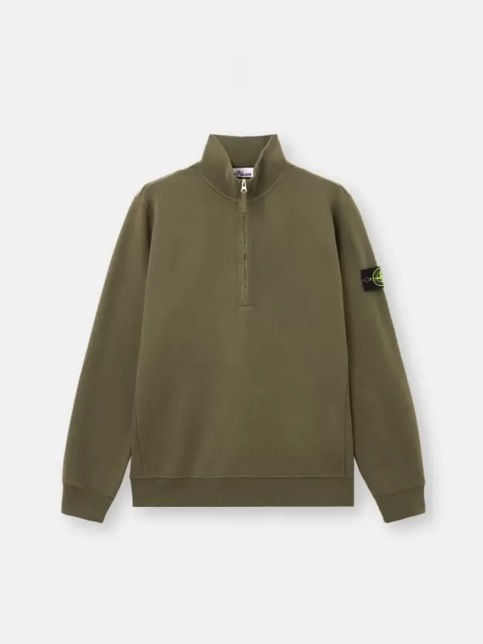 Felpa regular fit con mezza zip e inserti a costine Felpa regular fit con mezza zip e inserti a costine