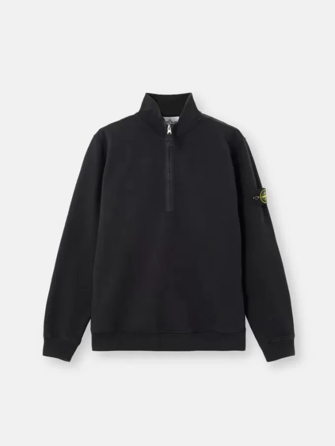Felpa regular fit con mezza zip e inserti a costine Felpa regular fit con mezza zip e inserti a costine