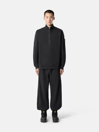 Felpa regular fit con mezza zip e inserti a costine