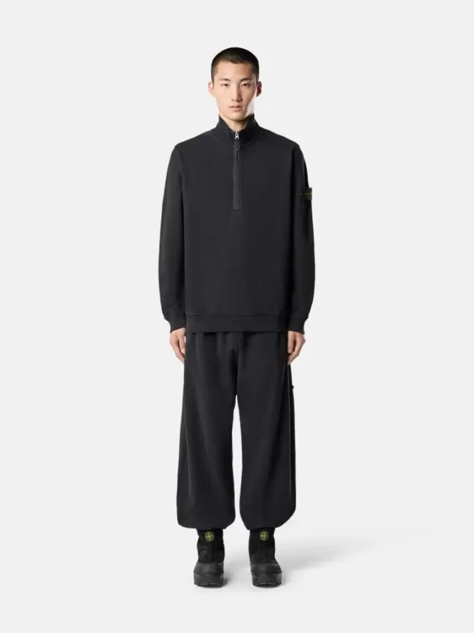 Felpa regular fit con mezza zip e inserti a costine Felpa regular fit con mezza zip e inserti a costine