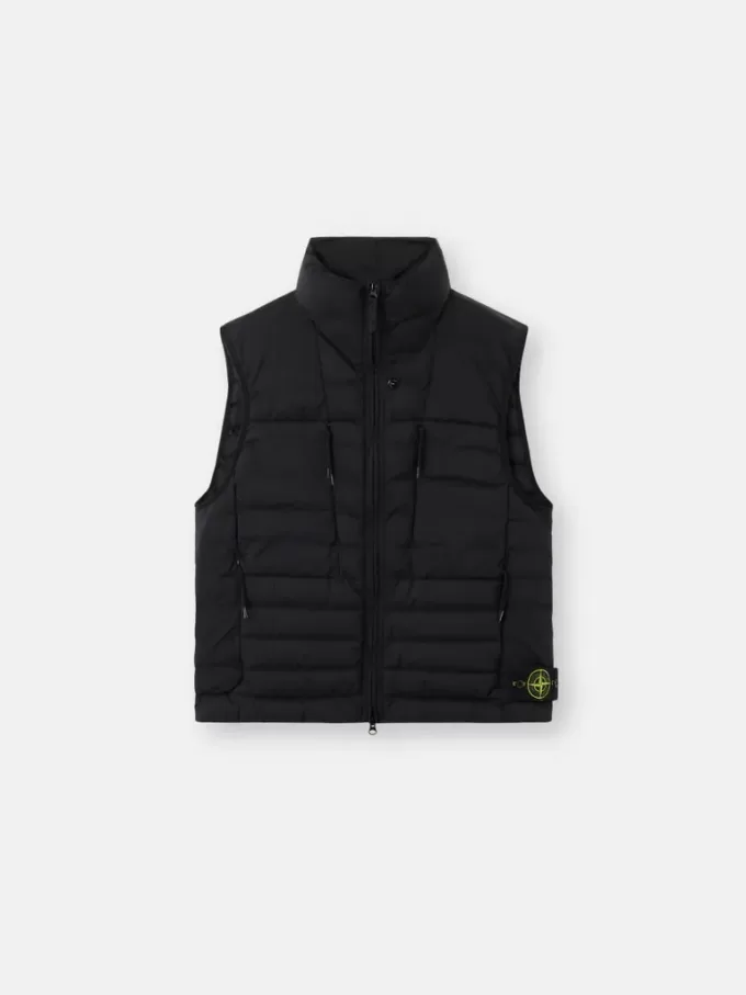 Gilet in piuma con tunnel senza cuciture e trattamento anti-caduta. Gilet in piuma con tunnel senza cuciture e trattamento anti-caduta.
