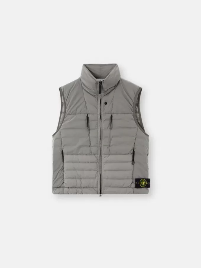 Gilet in piuma con tunnel senza cuciture e trattamento anti-caduta.