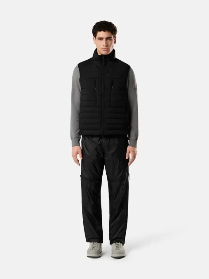 Gilet in piuma con tunnel senza cuciture e trattamento anti-caduta. Gilet in piuma con tunnel senza cuciture e trattamento anti-caduta.