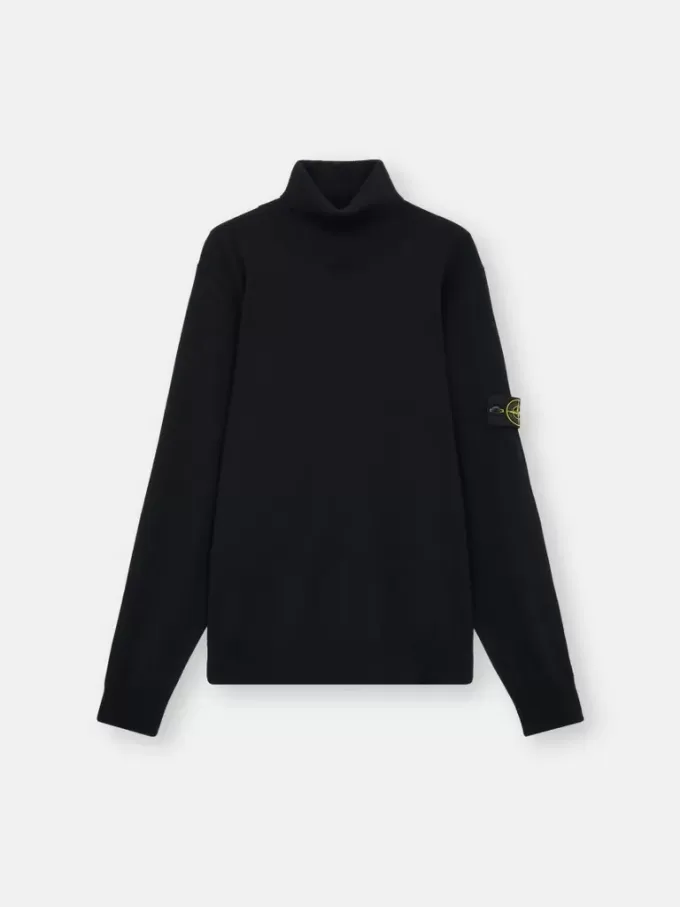 Maglione a collo alto con bordi a costine