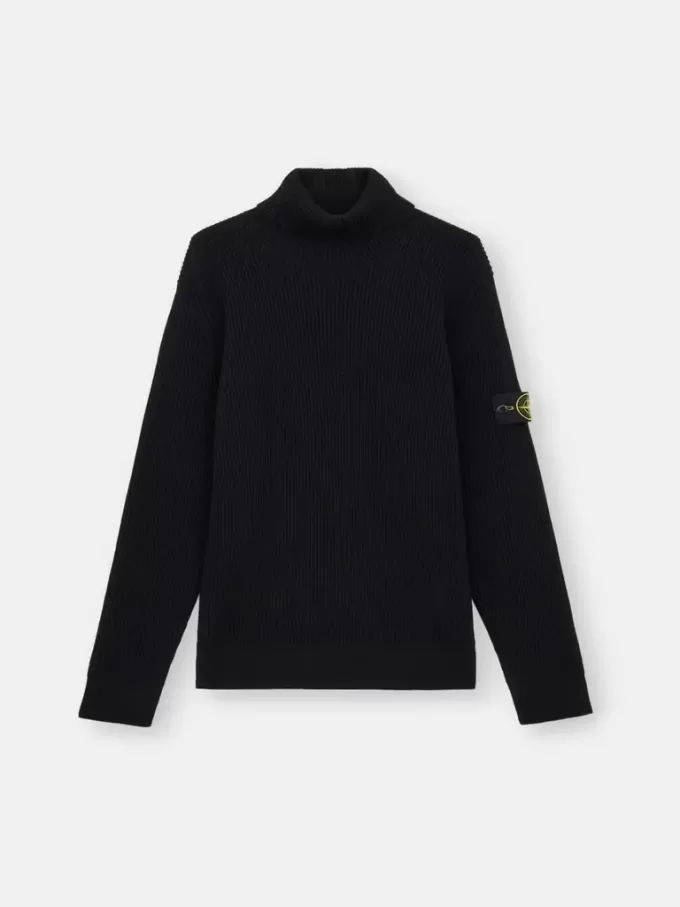 Maglione a collo alto con bordi a costine sottili Maglione a collo alto con bordi a costine sottili