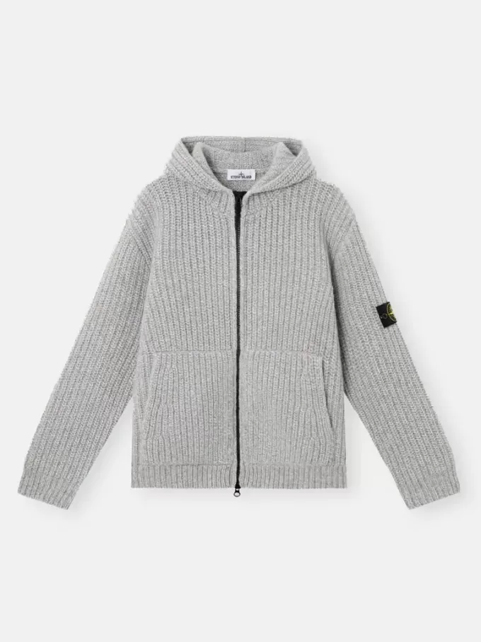 Maglione con cappuccio e zip, tasche e lavorazione a coste