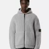 Maglione con cappuccio e zip, tasche e lavorazione a coste