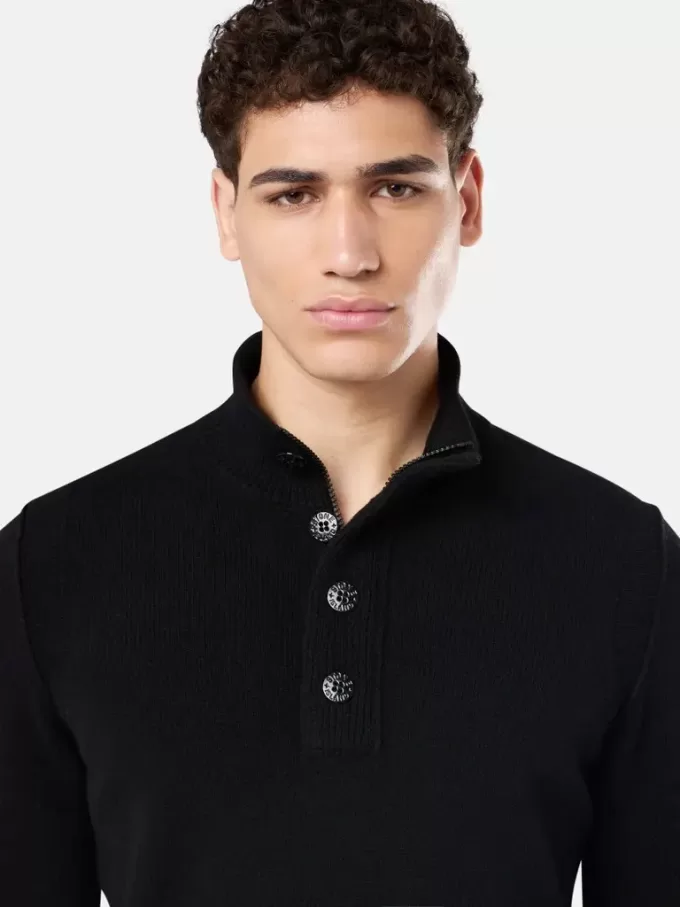 Maglione con mezza zip e rifiniture in feltro