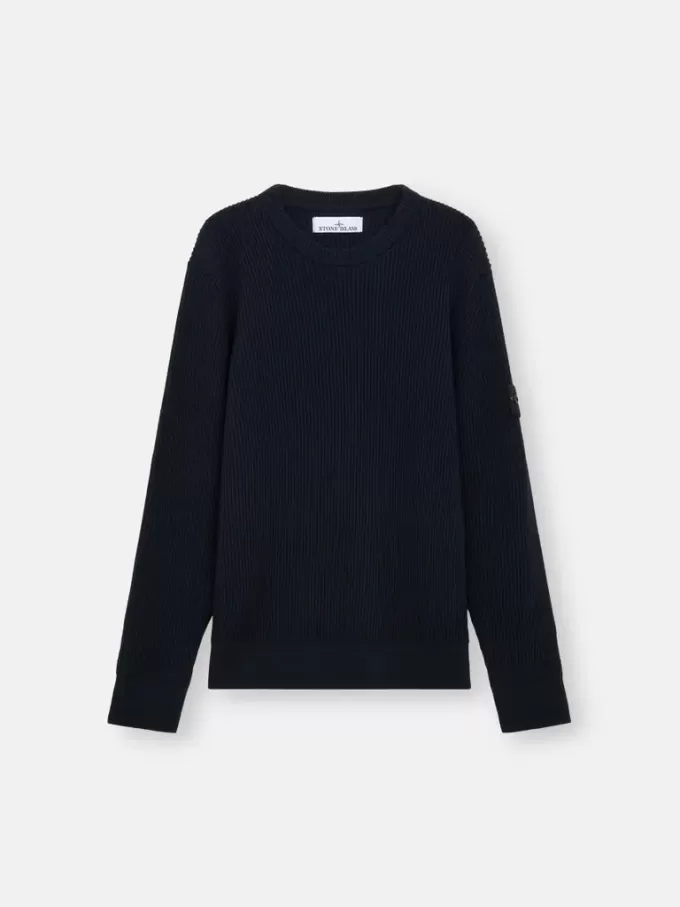 Maglione girocollo con bordi a costine