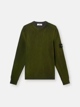 Maglione girocollo con spray bicolore e lavorazione a coste Maglione girocollo con spray bicolore e lavorazione a coste