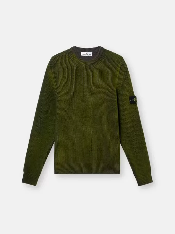 Maglione girocollo con spray bicolore e lavorazione a coste