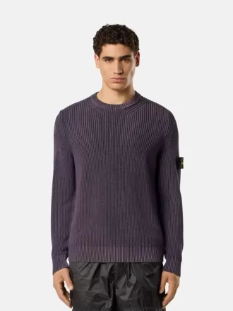 Maglione girocollo con spray bicolore e lavorazione a coste