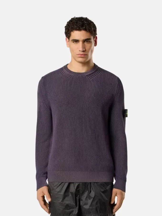 Maglione girocollo con spray bicolore e lavorazione a coste