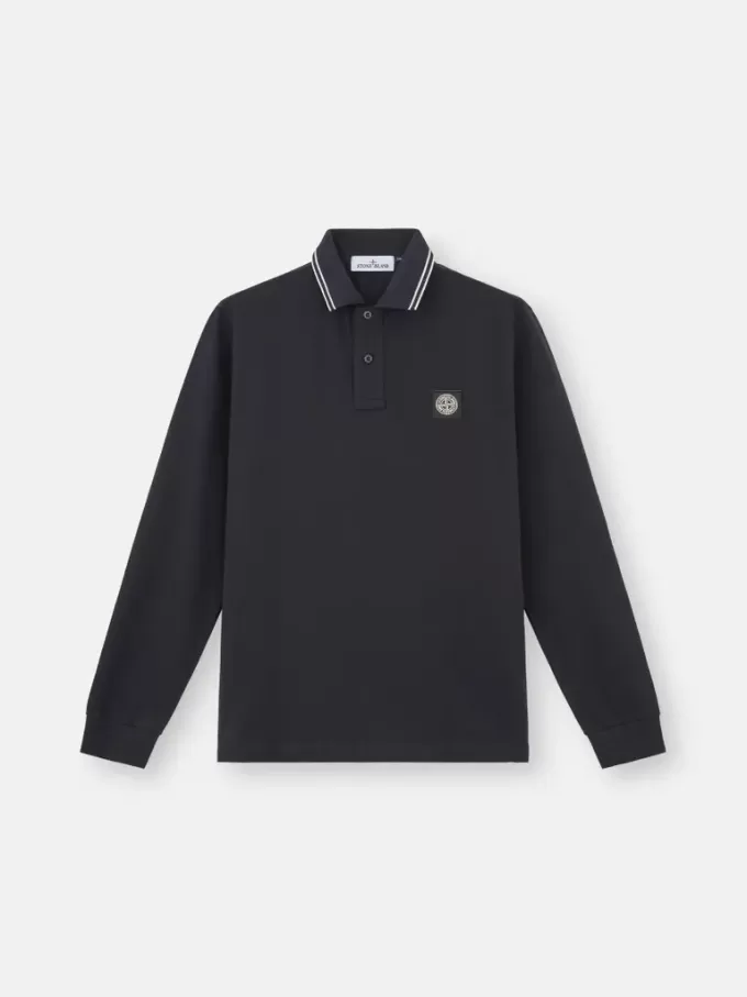 Polo slim fit a maniche lunghe con dettagli a righe