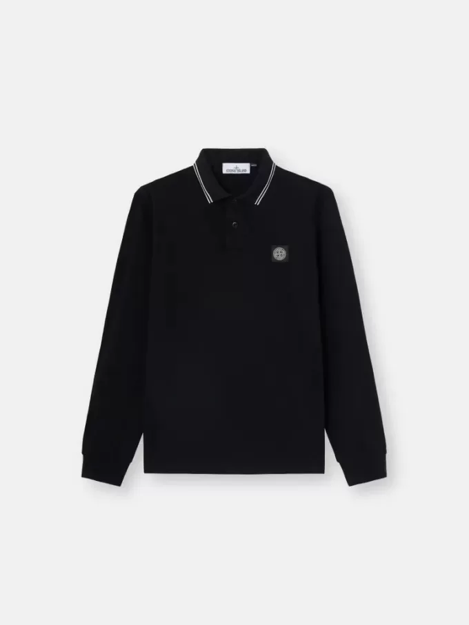 Polo slim fit a maniche lunghe con dettagli a righe