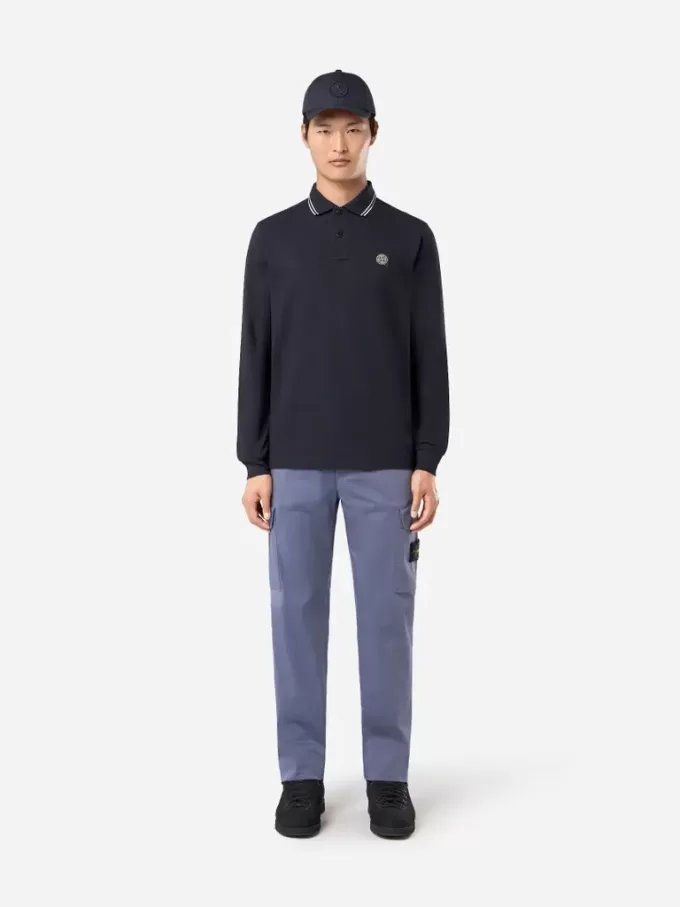 Polo slim fit a maniche lunghe con dettagli a righe