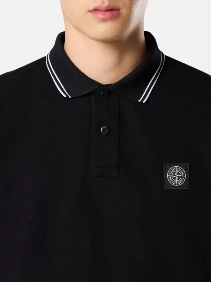 Polo slim fit a maniche lunghe con dettagli a righe