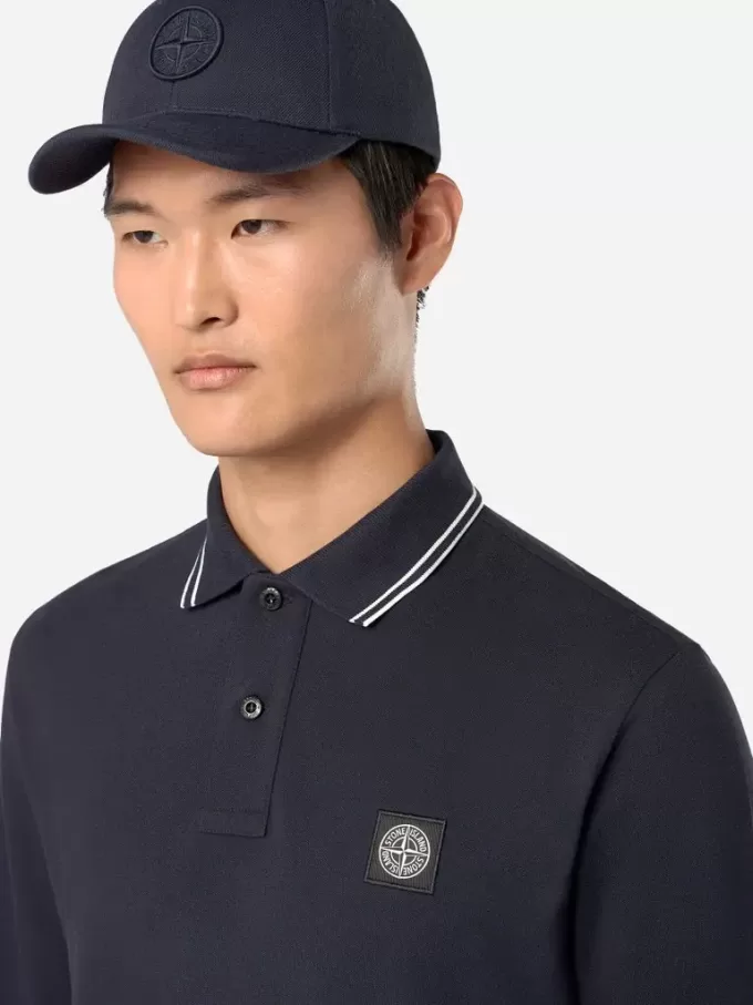 Polo slim fit a maniche lunghe con dettagli a righe