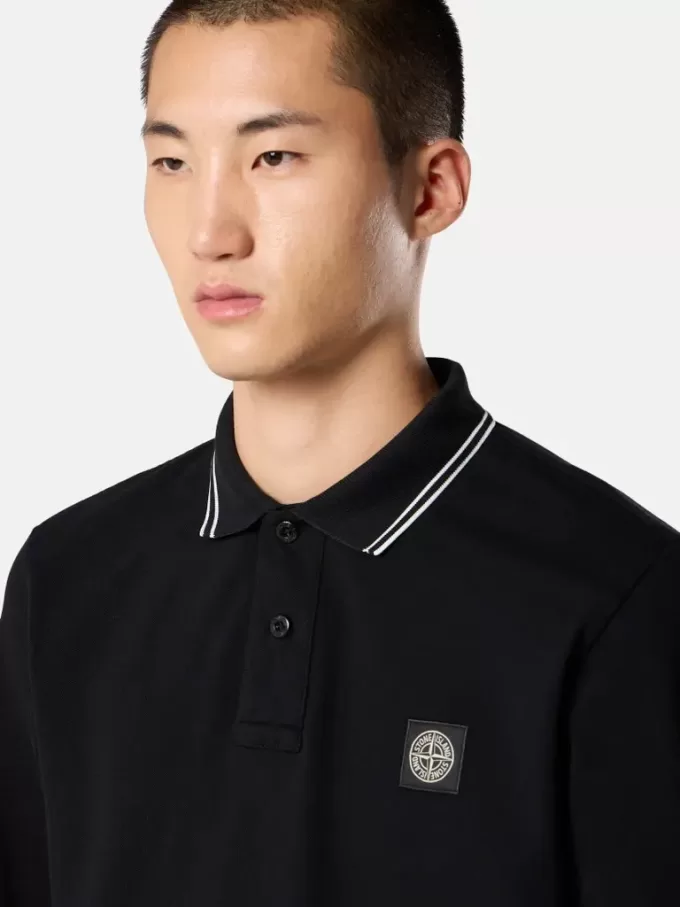 Polo slim fit a maniche lunghe con dettagli a righe